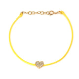 14K Solid Yellow Gold Diamond Heart Leather Cord Bracelet