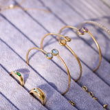 14K Solid Yellow Gold Semi-stones Bangle