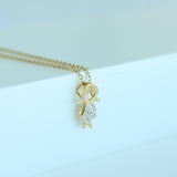 14K Solid Yellow Gold Boy or Girl Pave Diamond Pendant