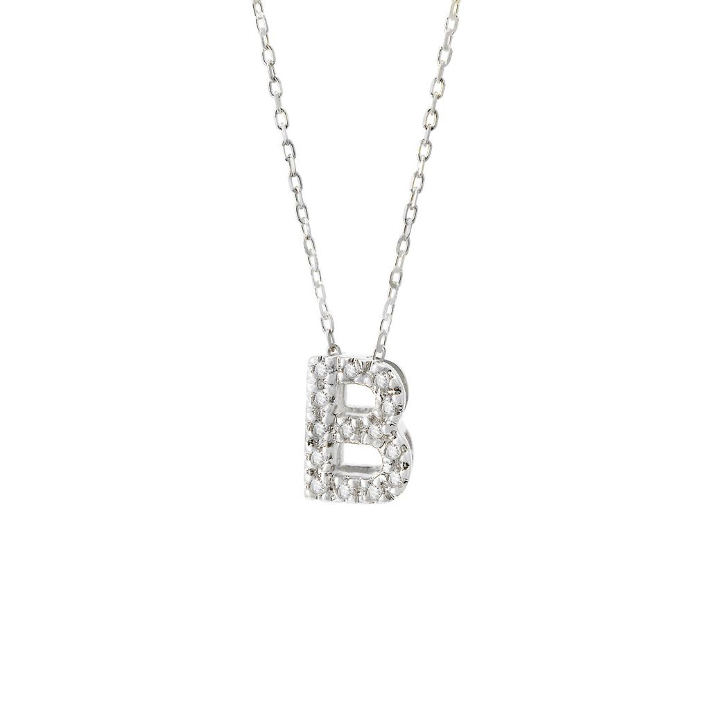 14K Solid White Gold Initial Diamond Necklace