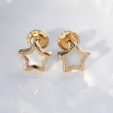 14K Solid Yellow Gold Mother of Pearl Star Stud Earrings