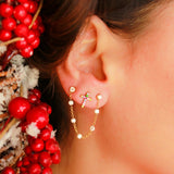 14K Solid Gold Micro CZ Rainbow Cross Stud Earrings