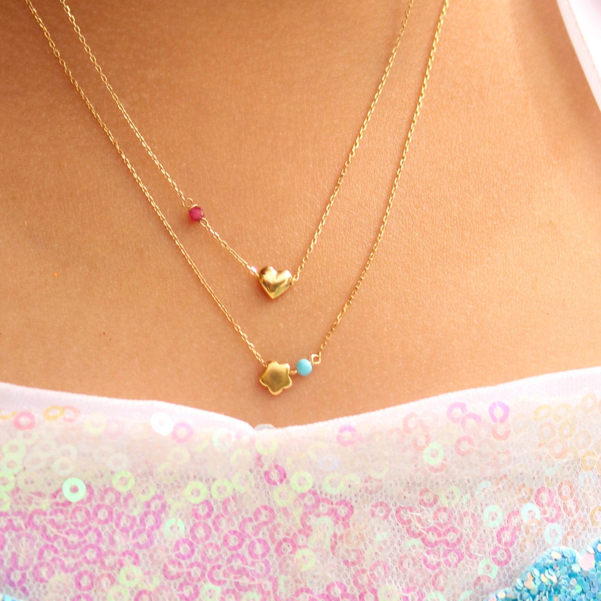 14K Solid Yellow Gold Daughter Necklace with Ruby or Turquoise Stone – Meaningful Luxury Jewelry