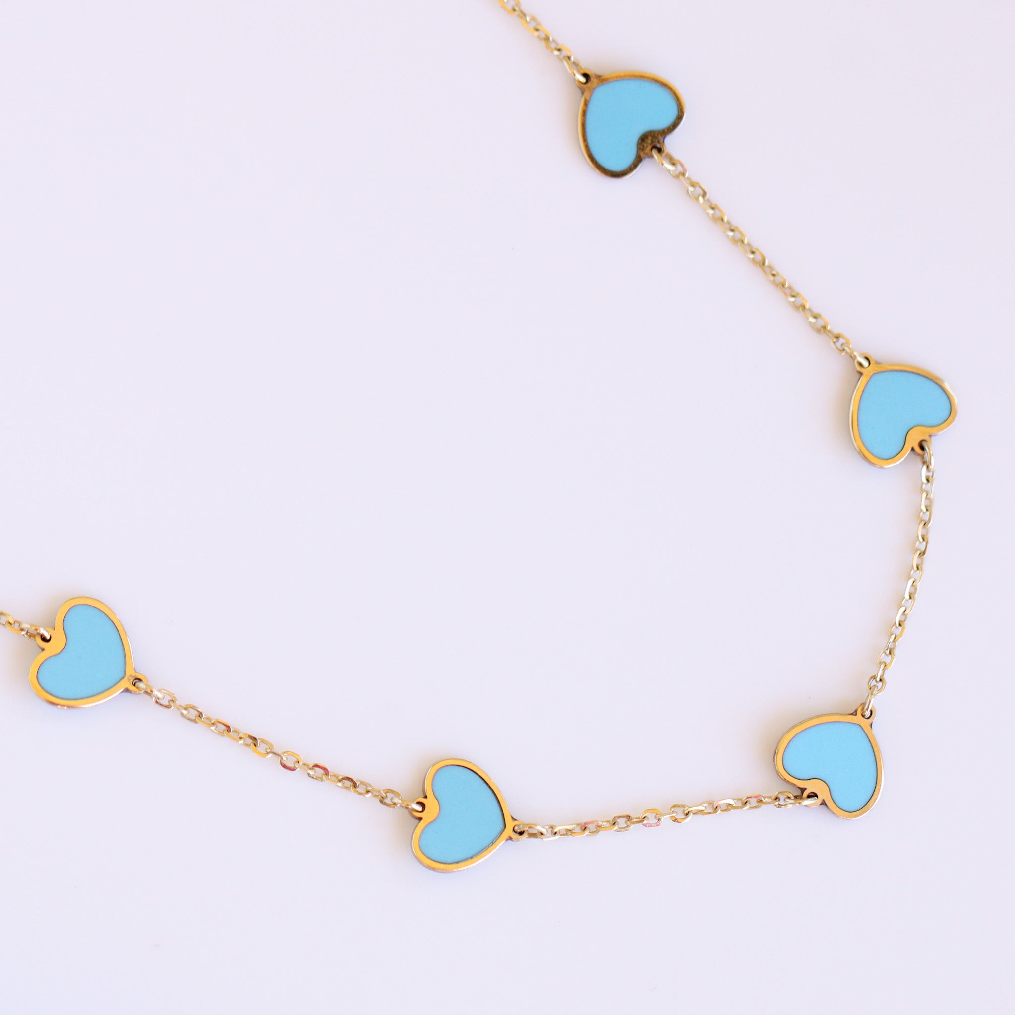 14K Solid Yellow Gold Multiple Hearts Necklace
