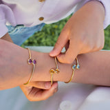 14K Solid Yellow Gold Semi-stones Bangle