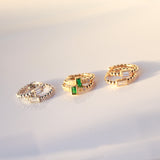 14K Solid Yellow Gold Green Square Stone with Cubic Zirconias Huggie Hoops