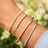 14K Solid Yellow Gold Half Tennis Bracelet and Paperclip Link