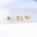 14K Solid Yellow Gold Zodiac Sign Stud Earring
