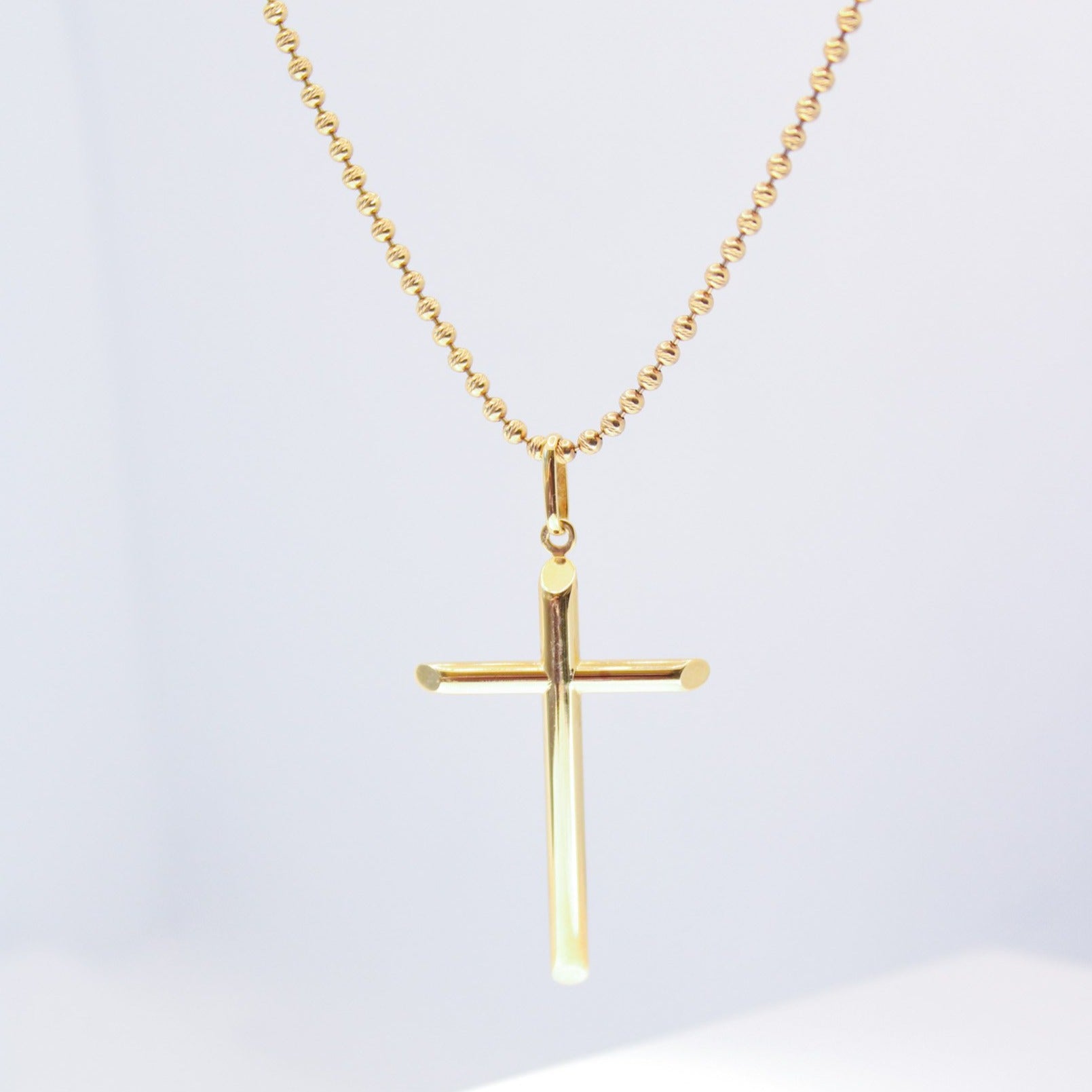 14K Solid Yellow Gold 34mm Tube Cross Pendant