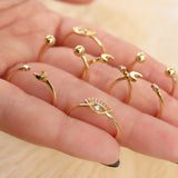 14K Solid Yellow Gold Moon & Star Cuff Ring