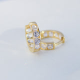 14K Solid Yellow Gold CZ 1 Row Hoops Earrings