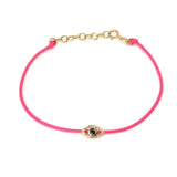 14K Solid Yellow Gold Diamond and Sapphire  Evil Eye Leather Cord Bracelet