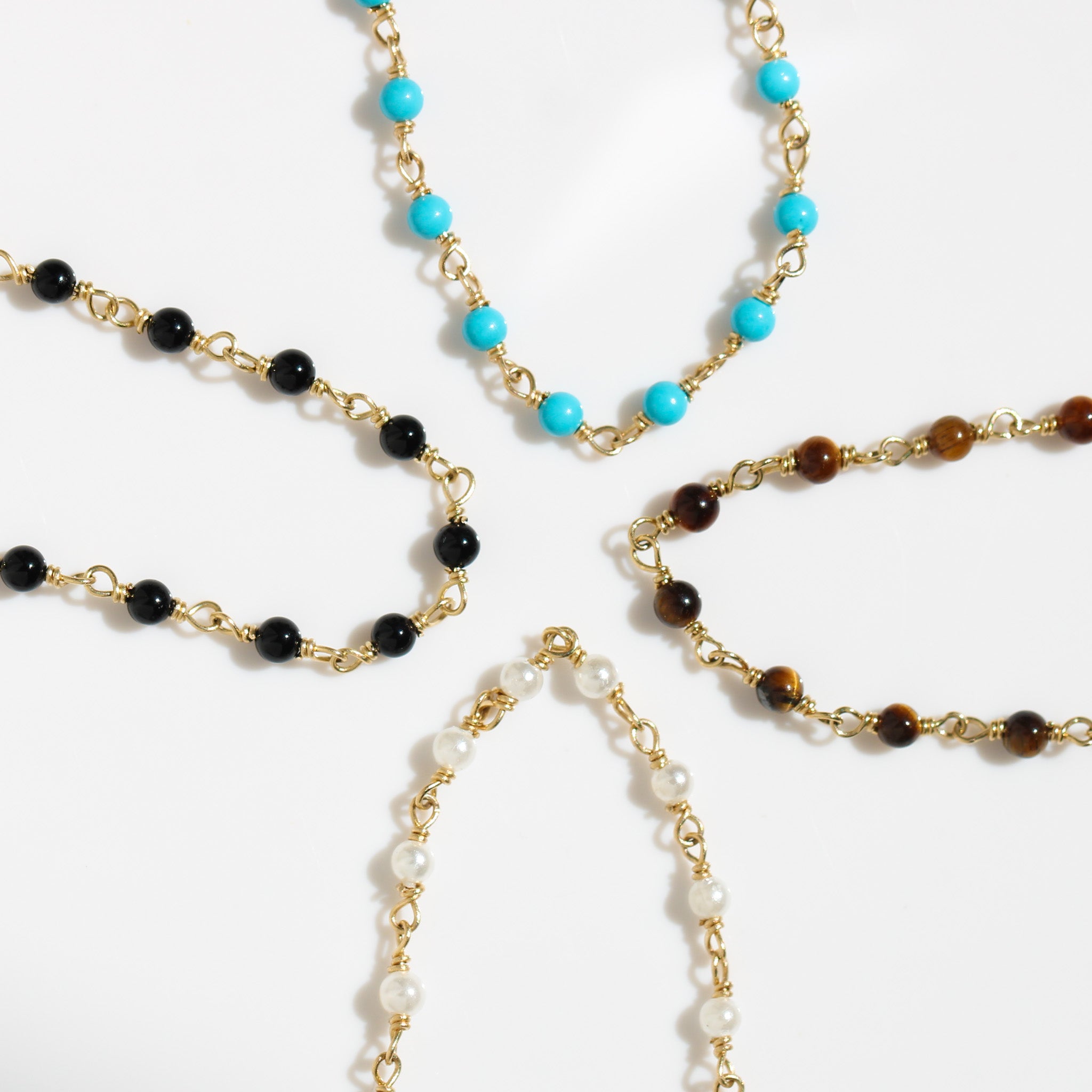 14K Solid Yellow Gold Genuine Stones Necklace