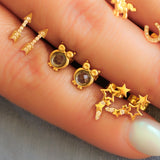 14K Solid Yellow Gold CZ Owl Earrings