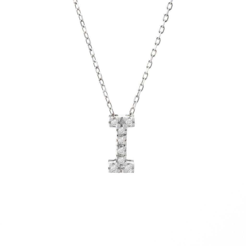 14K Solid White Gold Initial Diamond Necklace